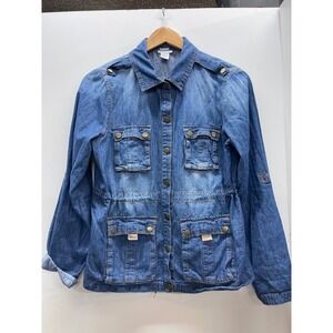 Prototype Womens Medium Wash Denim Utility Jacket Cinched Waist Blue Size M